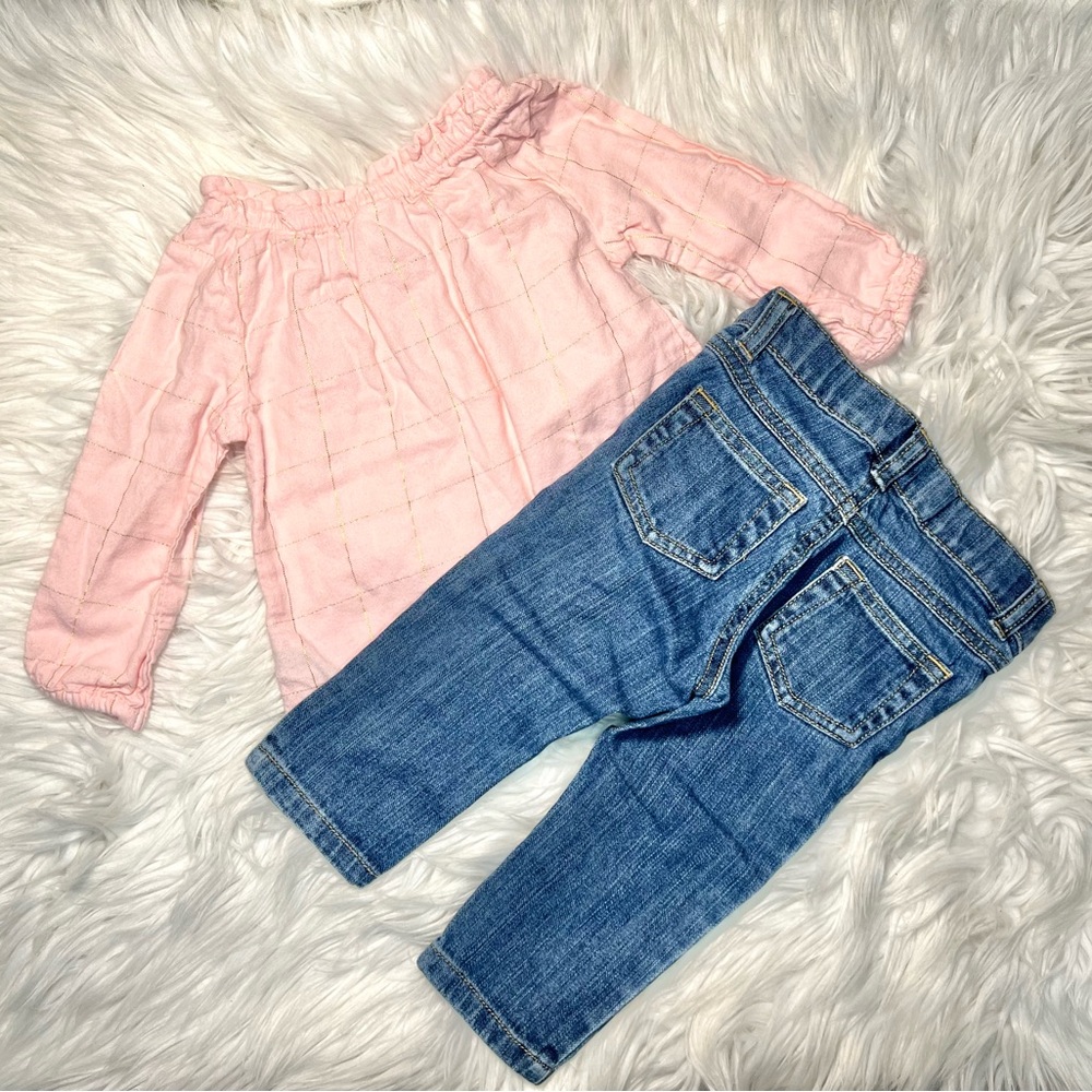Carters Pink/Gold Top And Jeans 12mth Outfit